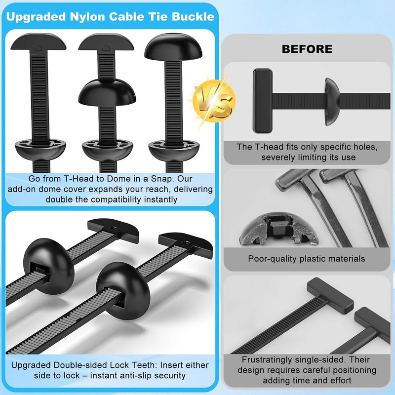 Fododo 50Pcs Nylon Universal Cable Tie Buckle for Car, Upgraded Automotive Zipper Clips, Heavy Duty Self-Locking Zip Ties Holder with Pin & Button,Top Movable Dome Design - Image 4